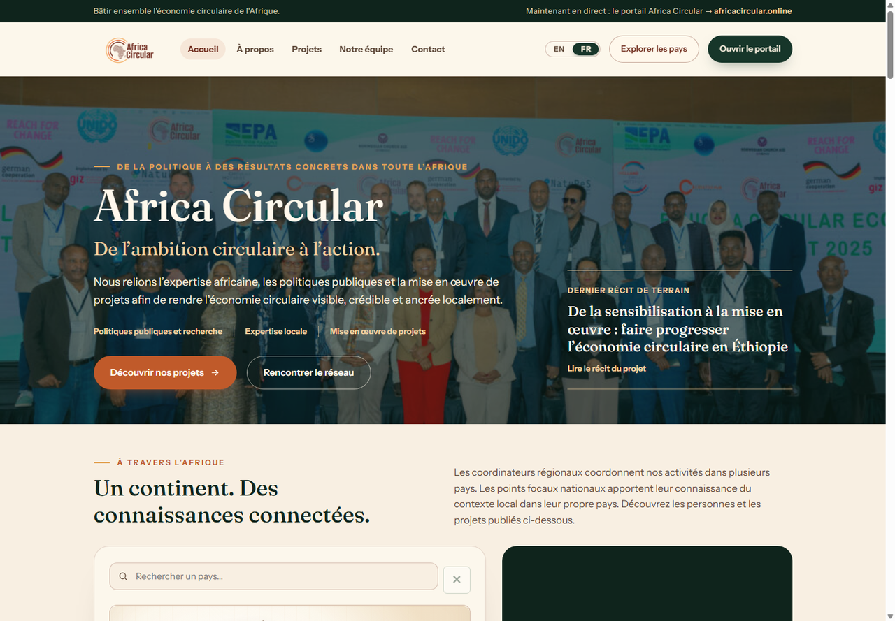 The Africa Circular public website presented in French