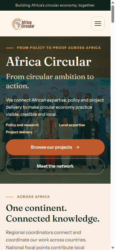 Africa Circular’s responsive homepage on a phone