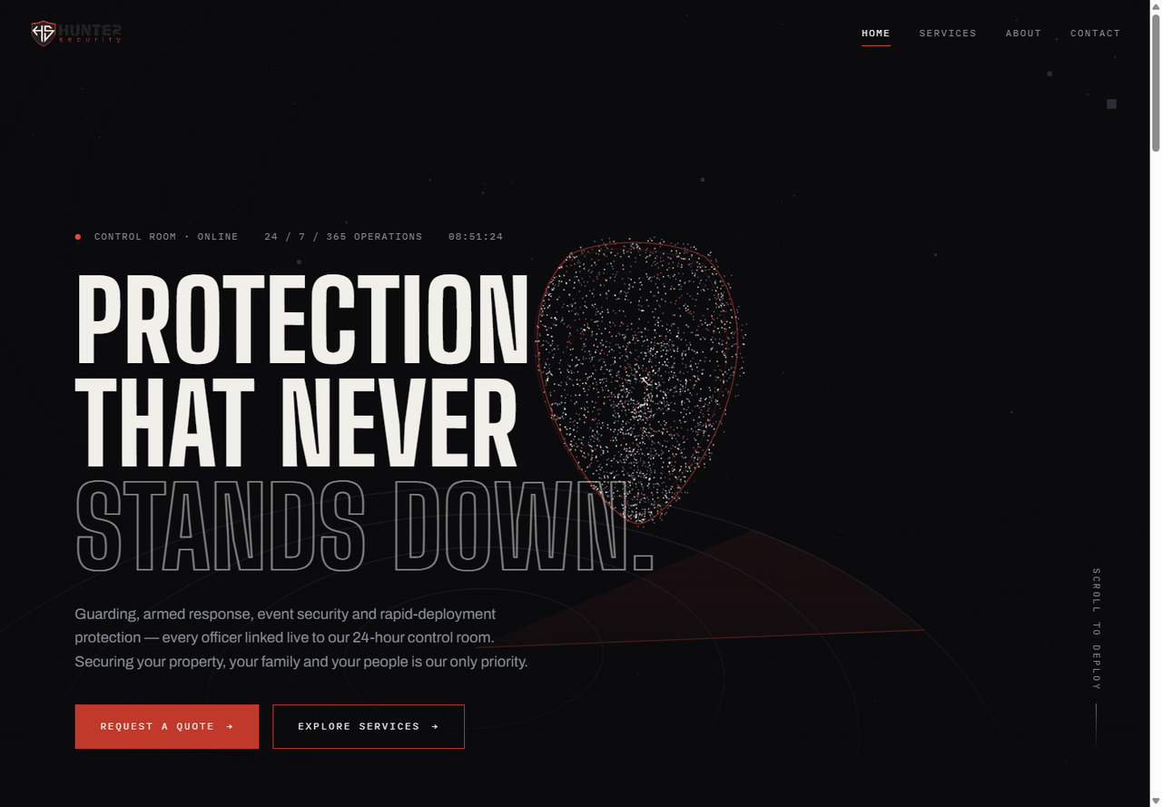 Homepage of the Hunter security website demo