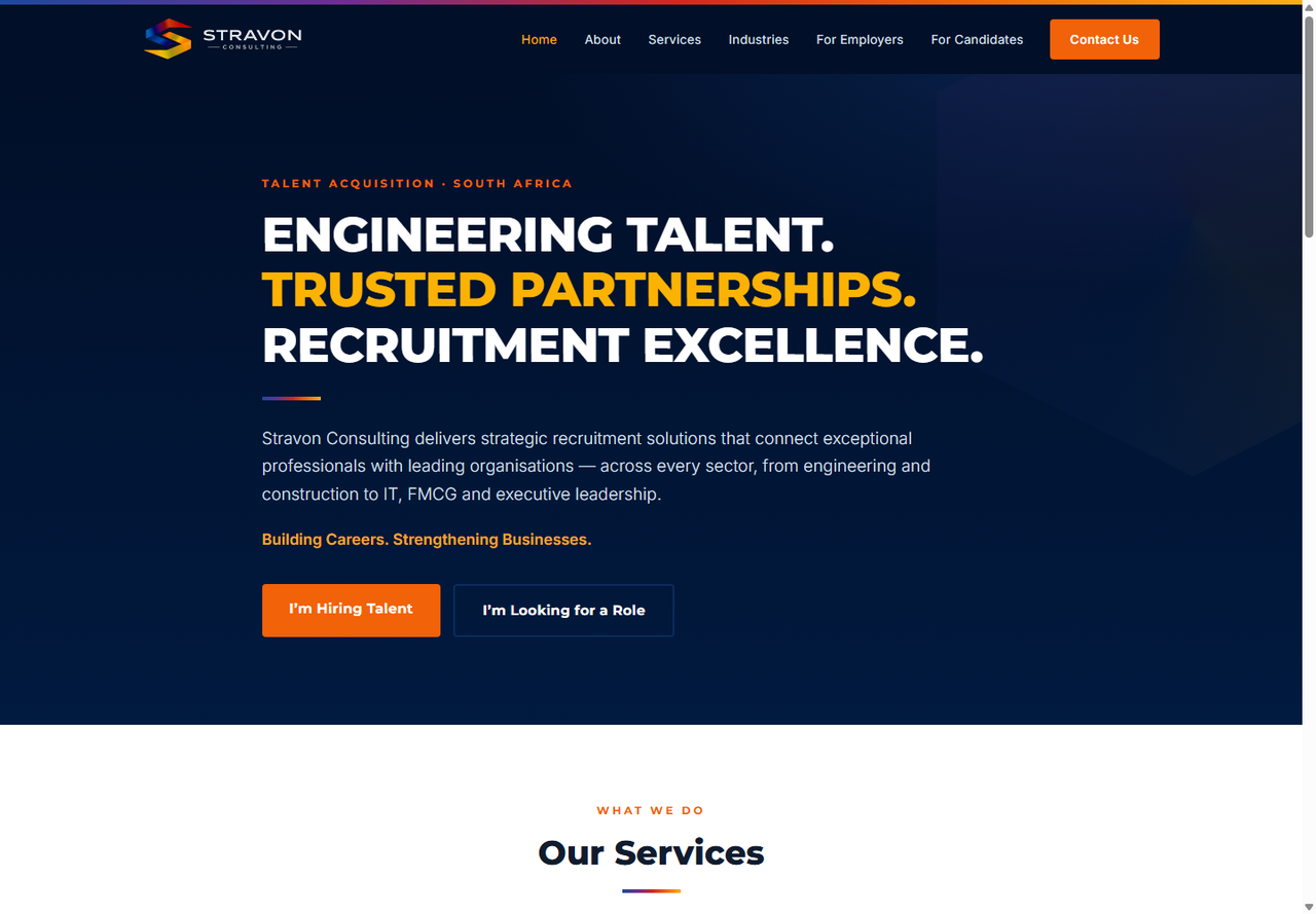 Stravon Consulting public website homepage